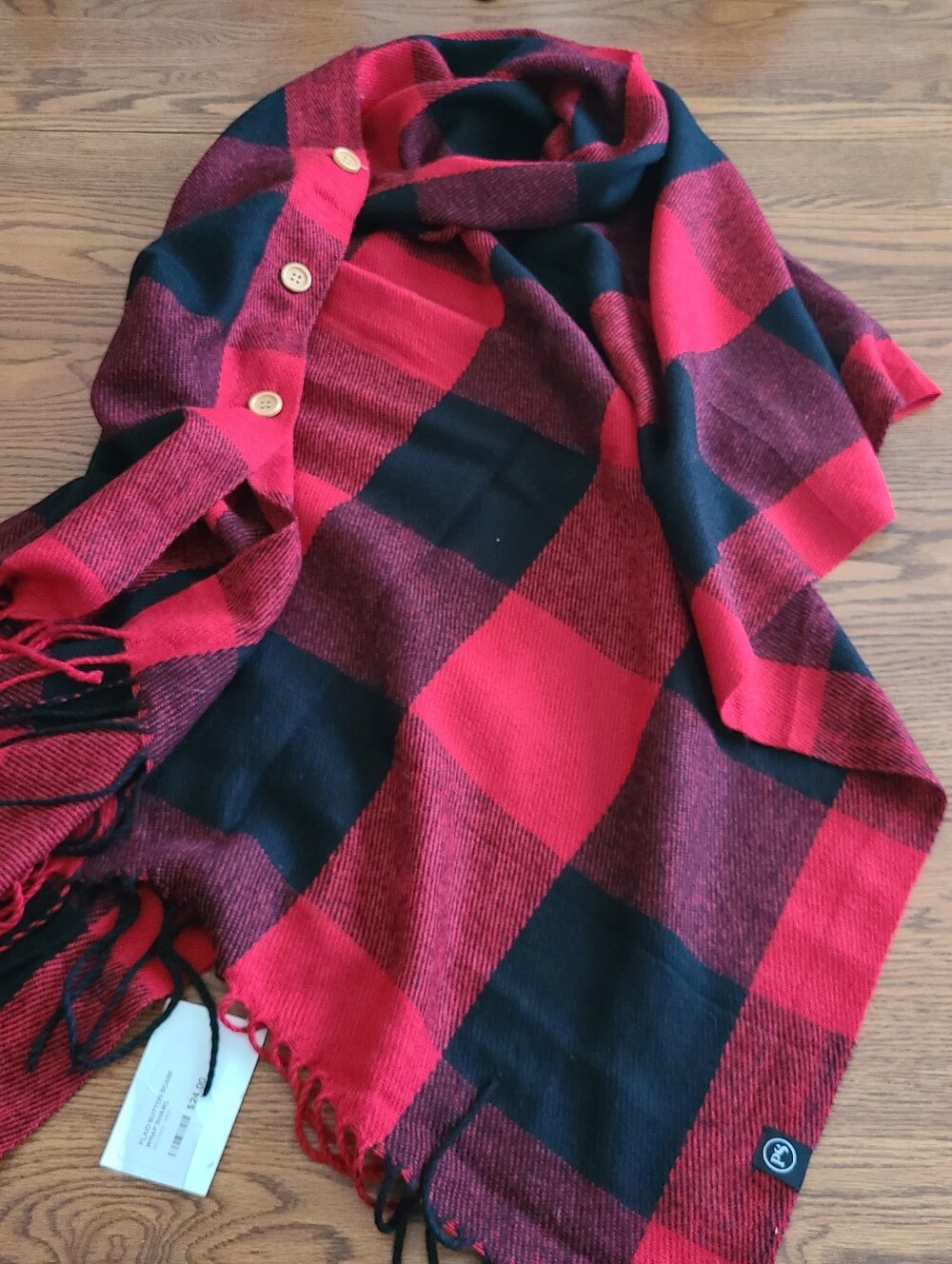 Red and Black Buffalo Plaid Button Poncho - NWT